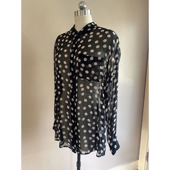 Equipment Femme Womens Button Front Sheer Polka Dot Print Blouse Top M - Picture 6 of 6